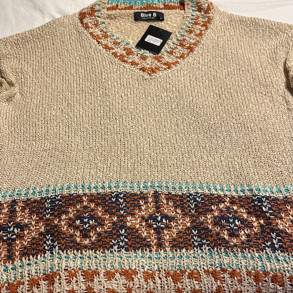 Blue B Women's V-Neck Sweater - Beige and Brown